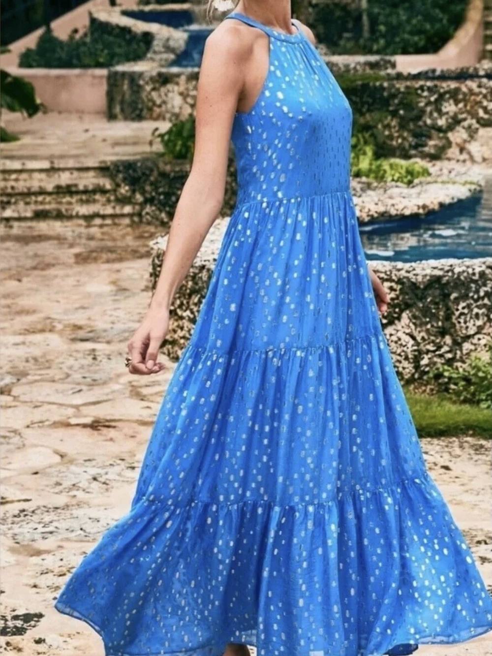 Lilly Pulitzer Boca Blue Beccalyn Maxi Halter Dress - Size L